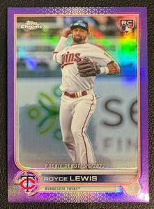 lot 51A image: Royce Lewis RC Purple Refractor 2022 Bowman Chrome #USC79 Rookie Minnesota Twins Baseball Card