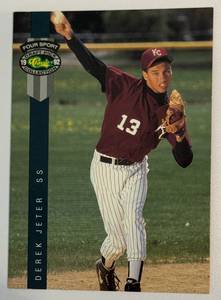 lot 54A image: Derek Jeter RC 1992 Classic Four Sport Draft Pick #231 Rookie Baseball Card