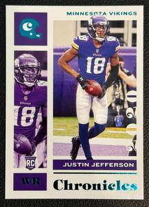 lot 55A image: Justin Jefferson RC 2020 Chronicles #62 Rookie Minnesota Vikings Football Card