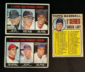 lot 71A image: Jim Kaat 3 Card Vintage Baseball Lot 1967 and 1968 Minnesota Twins