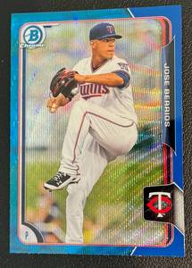 lot 72A image: Jose Berrios Blue Wave Refractor 2015 Bowman Chrome #BCP91 Minnesota Twins Baseball Card