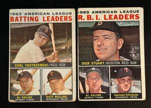 lot 88A image: 1962 Topps Baseball 2 Card Leaders Lot #8 and #12 - Yaz, Kaline, Killebrew