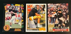 lot 106A image: Brett Favre 3 RC Lot - ProSet Upper Deck and Wild Card Rookie Football Cards