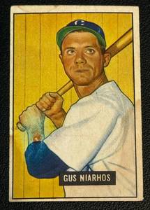 lot 108A image: 1951 Bowman Gus Niarhos #124 Vintage Baseball Card