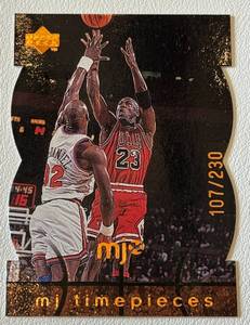 lot 5E image: Michael Jordan 230 Rare Numbered 1998 Upper Deck MJ Time Pieces #95, numbered 107230, Basketball Card