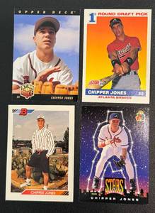 lot 32E image: Chipper Jones 4 Card Rookie Baseball Lot
