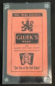 lot 32D image: Minnesota Twins 1963 Pocket Schedule Sponsored By Glueks Beer
