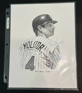 lot 21D image: Paul Molitor Autographed 8.5x11 1997 Print By Arizona Artist - Minnesota Twins Baseball