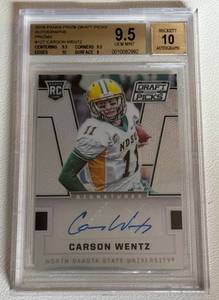 lot 31F image: Carson Wentz RC Auto Graded 9.5  10 Gem Mint - 2016 Prizm Draft pics Signatures - Rookie Football Card