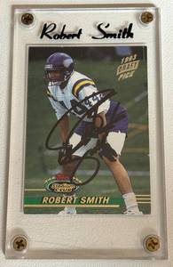lot 37F image: Robert Smith On-Card Auto RC 1993 Topps Stadium Club # 145 Rookie Minnesota Vikings Football Card