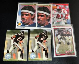 lot 64F image: Deion Sanders 6 Card Lot with 2 Rookie Baseball Cards - Football