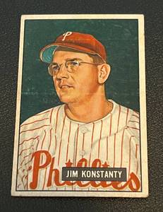 lot 100B image: 1951 Bowman Jim Konstanty #27 Vintage Baseball Card