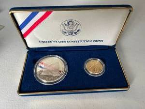 lot 3 image: 1987 US Constitution Proof Coin Set - $5 Gold Coin & $1 Silver Coin
