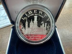 lot 53 image: US Mint Smithsonian Institution 150th Anniversary Proof Silver Dollar