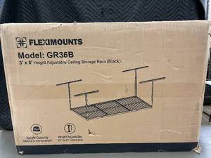 lot 60 image: FLEXIMOUNTS GR36B 3 x 6 Height Adjustable Ceiling Storage Rack (Black)