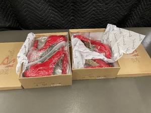 lot 81 image: E4 - Lot of 2 Pairs of Brand New Bordello Red High Heels - Sizes 9 and 10