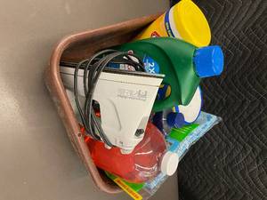 lot 91 image: Lot of Miscellaneous Cleaning Supplies and Handheld Steamer
