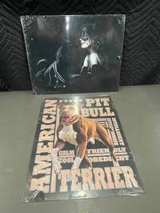 lot 100 image: 2-Piece Artwork Lot - American Pit Bull Terrier and Woman with Cat