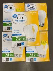 lot 104 image: Great Value LED General Purpose Medium Base, 75 Watt Equivalent, Soft White, 20 Bulbs