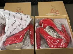 lot 154 image: Lot of 2 Pairs Bombshell Red High Heel Shoes - Sizes 6.5 and 7