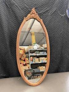 lot 160 image: office - Vintage Wood Carved Ornate Oval Mirror