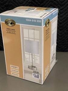 lot 13 image: E3 - Hampton Bay Table Lamp with Brushed Nickel Finish