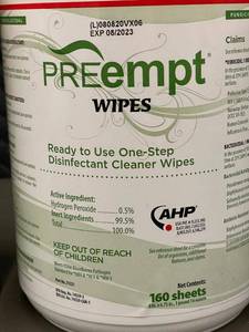 lot 261 image: Lot of 3 PREempt Disinfectant Cleaner Wipes - 160 Sheets Each