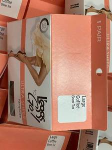 lot 264 image: front room pallet - Bulk Lot of 36 Pairs Leggs To Go Ultra Sheer Coffee Pantyhose - Size Large