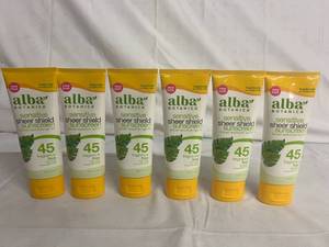 6 Bottles of Alba Botanica Sensitive Sheer Shield 45 SPF Sunscreen