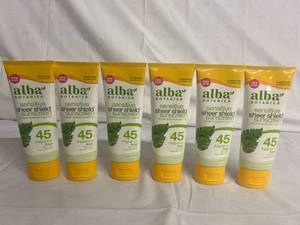 6 Bottles of Alba Botanica Sensitive Sheer Shield 45 SPF Sunscreen