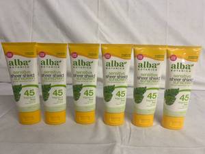 6 Bottles of Alba Botanica Sensitive Sheer Shield 45 SPF Sunscreen