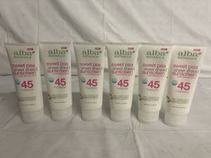 6 Bottles of Alba Botanica Sweat Pea 45 SPF Sunscreen