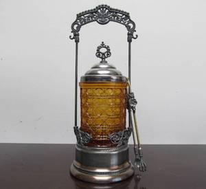 lot 18 image: Ornate Antique Pickle Castor wAmber Glass