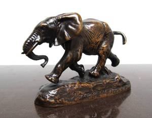 lot 26 image: 1880s era Small BARYE Bronze Elephant Sculpture