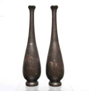 lot 41 image: Pair of Heavy Antique Bronze Japanese Vases - Circa 1880s