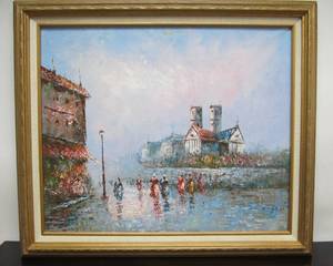 lot 60 image: Nice Vintage Oil on Canvas French Street Scene Painting