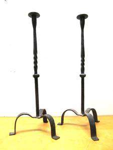 lot 82 image: LARGE Early Antique Iron Candle Stands