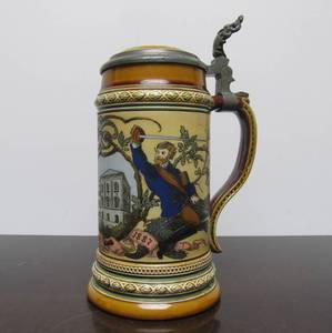 lot 91 image: Original Antique METTLACH German Beer Stein - Gottingen 1887 - 12 Liter