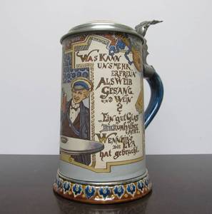 lot 94 image: Original Antique METTLACH German Beer Stein - 1 Liter