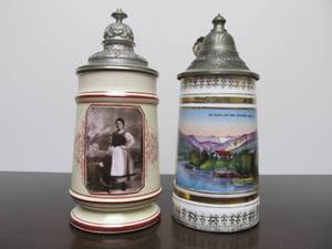 lot 95 image: 2 Antique German 12 Liter Beer Steins