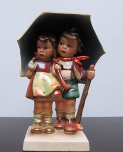 lot 112 image: Larger Early Crown Mark Hummel Figure - Boy & Girl wUmbrella