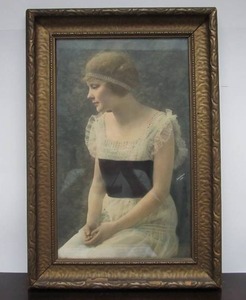 lot 116 image: Beautiful Large Hand Colored Art Nouveau Portrait Photo of a Young Woman