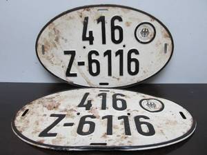 lot 127 image: Matching Pair of Old Vintage Oval German License Plates