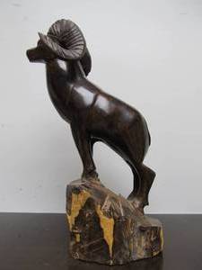 lot 137 image: Large Carved Ironwood Ram Sculpture