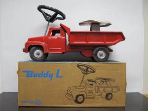 lot 149 image: Very Nice Vintage BUDDY L Pressed Steel Ride-On Dump Truck wOriginal Box