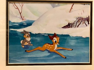 lot 295 image: Framed Vintage Hand Painted Artwork from Disneys Bambi