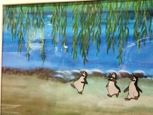 lot 309 image: Framed Original Vintage Disney MARY POPPINS Hand Painted Production Cel wPenguins