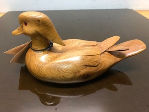 lot 334 image: Hand Carved Wooden Wood Duck Decoy by Jerry Klopp
