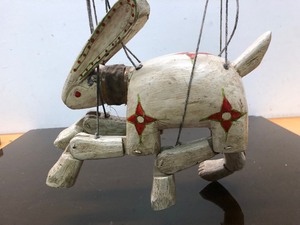 lot 340 image: Hand Carved Painted Rabbit Marionette Wooden Puppet