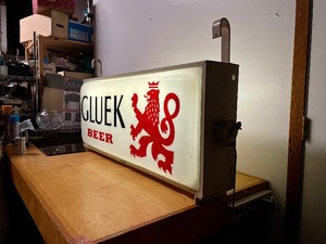lot 1 image: Very Cool LARGE Vintage Double Sided GLUEK Beer Bar Sign